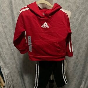 Adidas Kids Red Hoodie and Black Track Pants